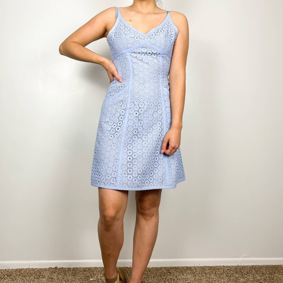 Susana Monaco Blue Silk Eyelet Lace Embroidery Mini Dress Size 2 - Picture 12 of 12